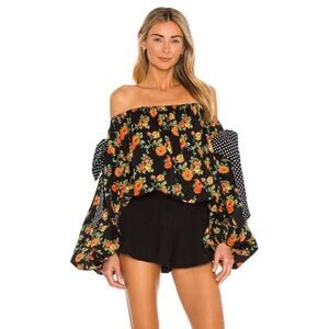 Caroline Constas Mason Floral Bow Oversized Off The Shoulder Top